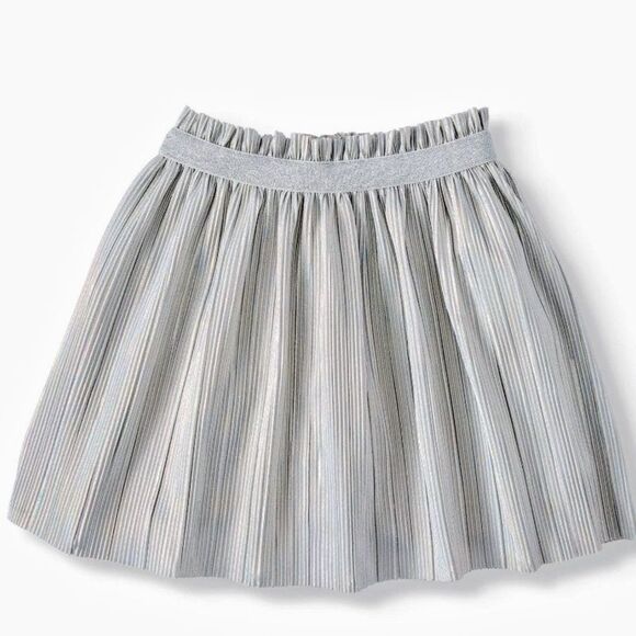 ACCORDION Pleat Skirt Shiny Irridescent Silver Elastic Waist Pull On Large NWT - Picture 2 of 6